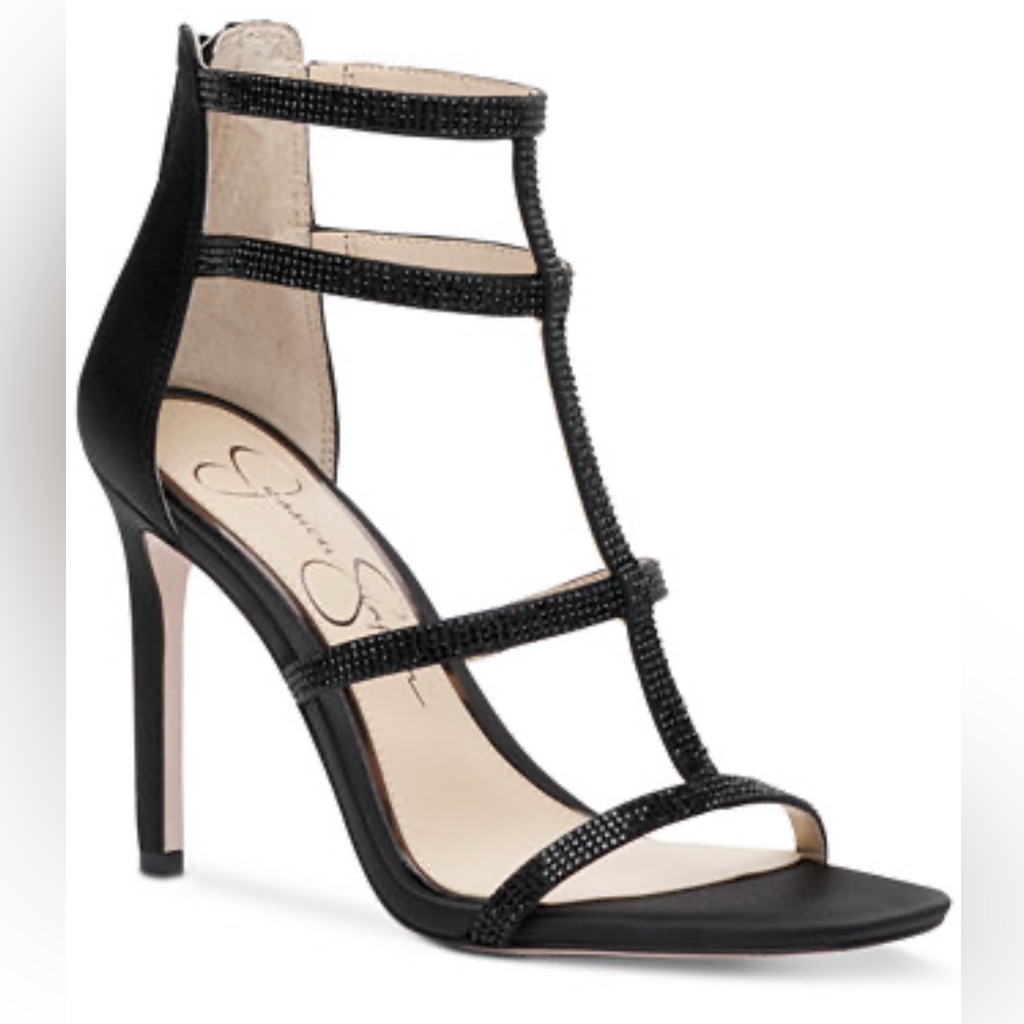 Jessica Simpson Oliana Satin & Black Rhinestone Sandals - 9.5